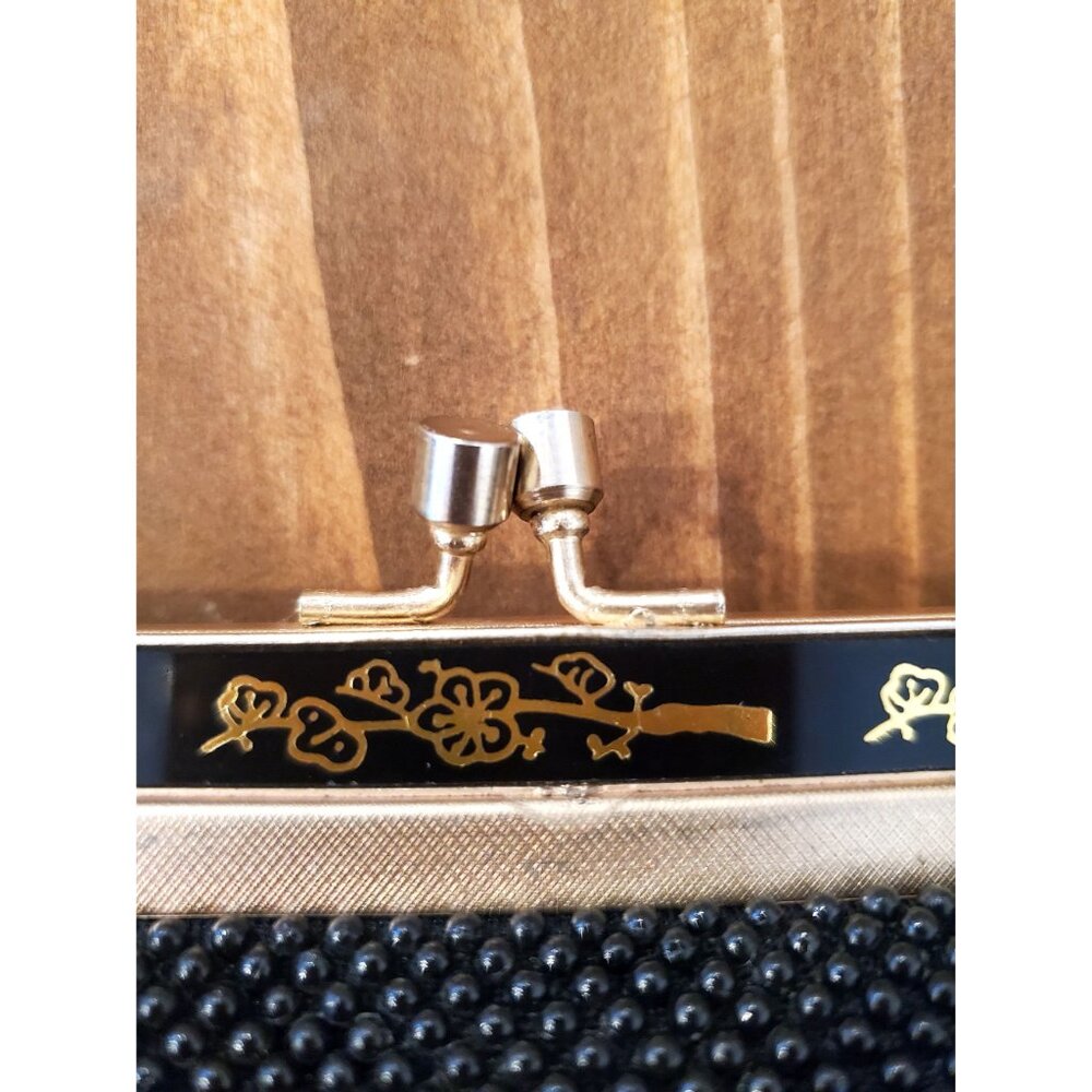 Vintage Gold Chain Beaded Black Purse With Detailed Trim Clasp Adjustable - Picture 5 of 11
